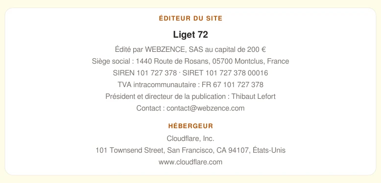 Coordonnées légales de l&rsquo;éditeur et de l&rsquo;hébergeur du site